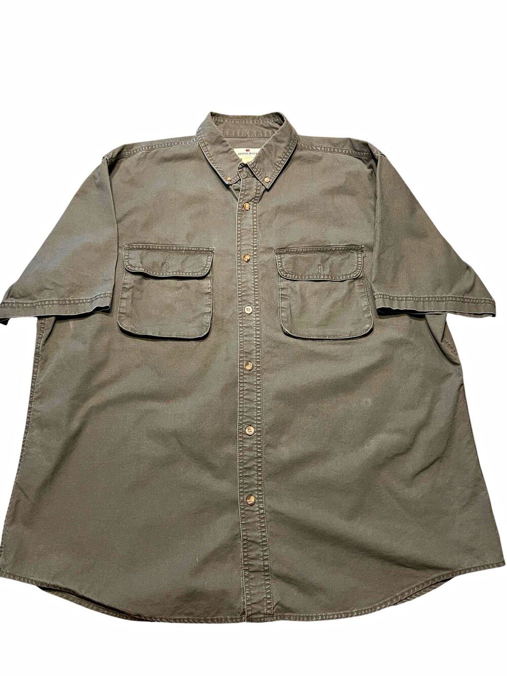 Vintage Woolrich Mens XL Short Sleeve Button Up Shirt OD Green Cotton
